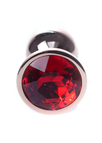 Анальна пробка золотистого кольору з червоним камінчиком Boss series Boss of toys Jewellery розмір S - 2