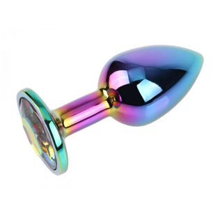 Металева анальна пробка із кристалом S різнокольорова Rainbow Gem Chisa