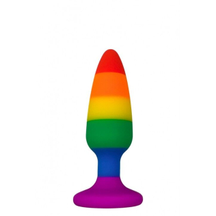 Анальна пробка райдужного кольору Wooomy Hiperloo Silicone Rainbow Plug розмір S