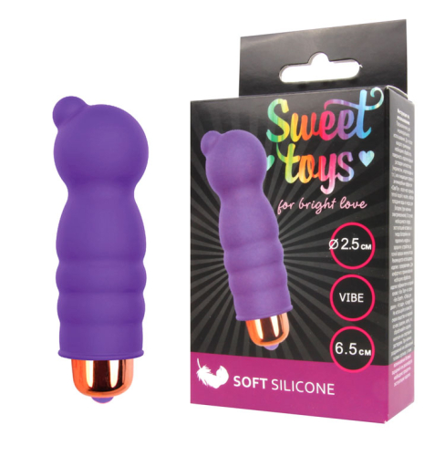 Мини вибратор ребристый с выпуклостями силиконовый для клитора SWEET TOYS фиолетовый L 6,5 см D 2,5 см со съемной вибропулей - 4