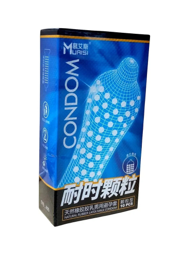 Презервативи ультратонкі з точковим рельєфом та рясним мастилом Muaisi Condom Blue 10 штук - 1