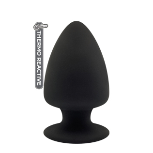 Термоактивная анальная пробка на присоске чёрная PREMIUM SILICONE PLUG L
