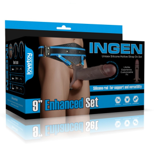 Страпон ременной полый мужской черного цвета Lovetoy Ingen 9 Enhanced Set размеры L/XL/2XL