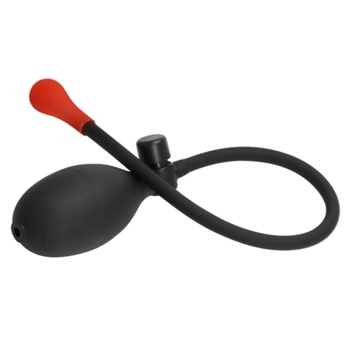 Анальная пробка красного цвета с черным надувным насосом Bdsm4u Inflatable Anal Plug - 1