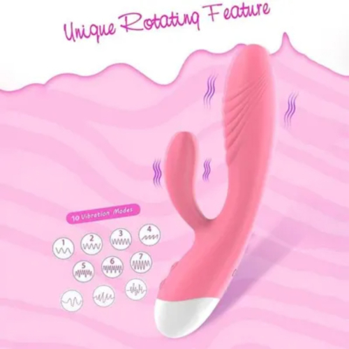 Вібратор кролик вагінальний та з відростком для клітора рожевий Blue massager - 3
