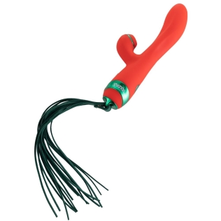 Вибратор кролик красного цвета с флоггером Lockink Sevanda Whip Vibrating Massage Wand