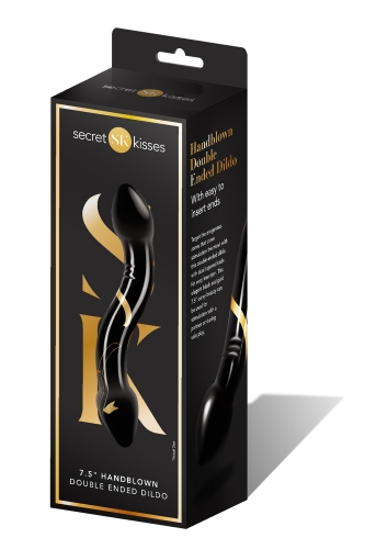 Двухсторонний фаллоимитатор стеклянный черного цвета Secret kisses Handblown double ended dildo длина 190 мм - 5