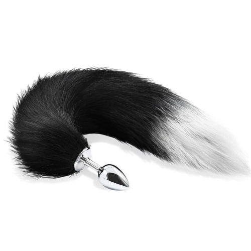 Анальная пробка с лисьим хвостом серого цвета с белым кончиком Intoyou Anal Plug Black White Foxy Tail - 2