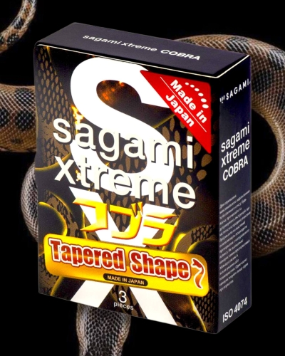 Презервативи латексні конічної форми Sagami Xtreme Tapered Shape Cobra 3 штуки - 4