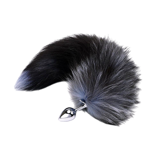 Анальная пробка серебристого цвета с серым хвостиком лисы Romfun Fox Tail 