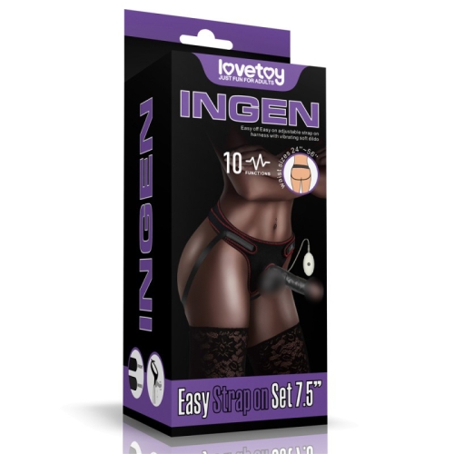 Ременной женский вибрострапон черного цвета с пультом ДУ Lovetoy Vibrating Easy Strapon Set длина 200 мм - 1