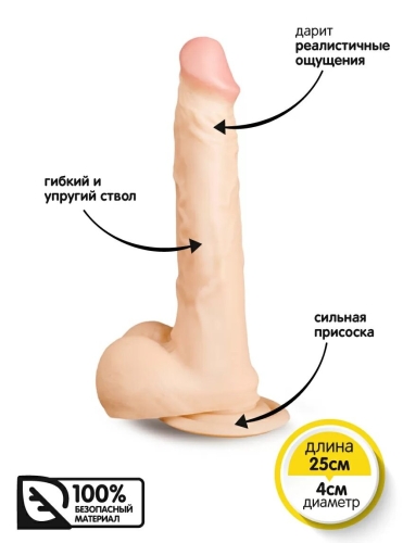 Фалоімітатор 19/4 см рельєфний на присоску Brazzers 19 см тілесний - 8