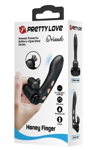 Силиконовый вибратор на палец с клиторальным стимулятором черный Pretty Love - Orlando Finger - 10