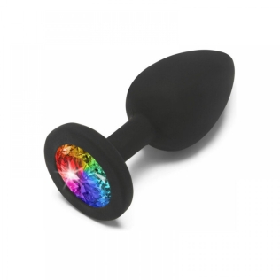 Анальний корок чорного кольору з райдужним камінчиком Toy Joy Rainbow booty jewel Small