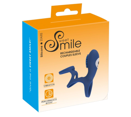 Вібронасадка на член із кліторальним стимулятором синього кольору Sweet Smile Rechargeable Couple Sleeve - 1