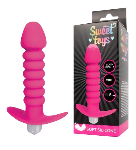 Втулка анальна з вібрацією Sweet Toys L 115 мм D 30x25 мм, колір яскраво-рожевий - 1