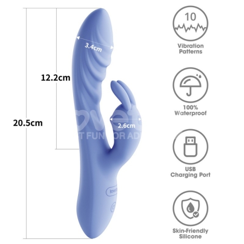 Вібратор подвійний з відростком для клітора блакитний Lovetoy LAllure Swirl - 3