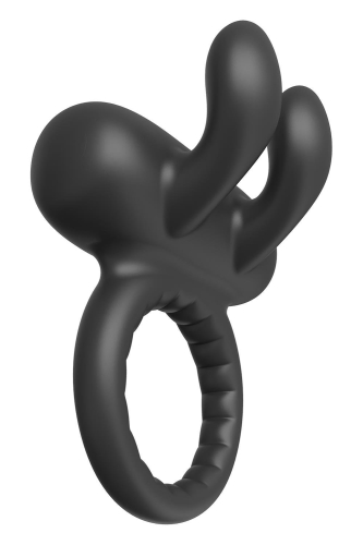Эрекционное виброкольцо на член с ушками для клитора черное Dreamtoys Ramrod Rabbit - 1