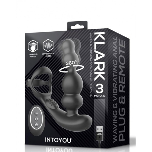Вибромассажер простаты с функцией вращения черный Intoyou Klark Waving Vibrating Anal Plug - 2