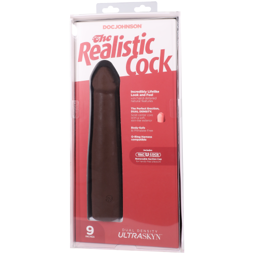 Фаллоимитатор реалистичный на присоске коричневый Doc Johnson The Realistic Cock ULTRASKYN - 9 Inch Chocolate - 9