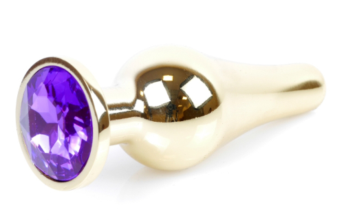 Анальная пробка золотистого цвета с кристаллом фиолетового цвета BOSS of TOYS Jewellery BUTT plug - 3