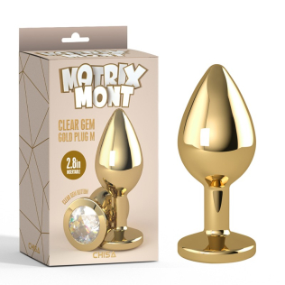 Анальная пробка с прозрачным камушком Clear Gem Gold Plug Medium золотая