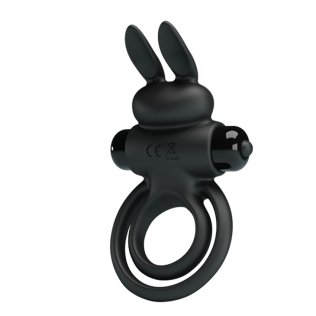 Эрекционное виброкольцо на член с кроликом двойное чёрное Lybaile Pretty Love Bunny III 