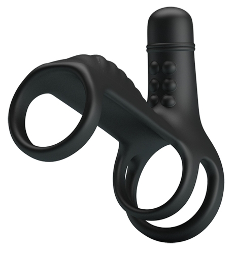 Вібронасадка для чоловіків чорного кольору LYBAILE Pretty Love VIBRATING PENIS SLING - 3