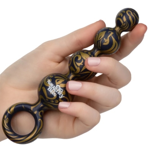 Анальні силіконові кульки з кільцем золотисто чорного кольору California Exotic Novelties Butt Balls Booty Beads - 3