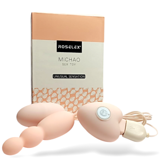 Виброяйца с проводными пультом управления бежевого цвета Cottelli Collection Roselex 