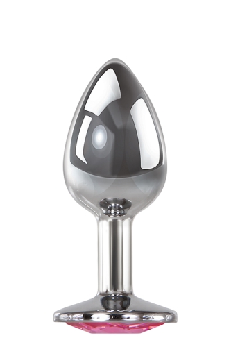Анальная пробка металлическая серебристого цвета с розовым камешком Adam &amp;amp; Eve Anal plug small - 1