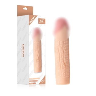 Удлиняющая насадка на член с пупырышками телесная Lustoy Penis Extender 