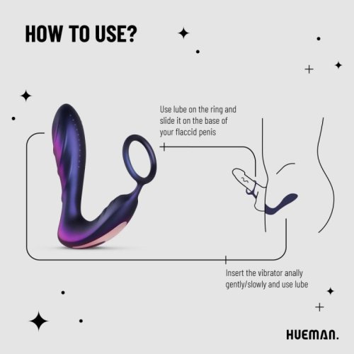 Вібромасажер простати з ерекційним кільцем фіолетового кольору Hueman Black Hole - 3