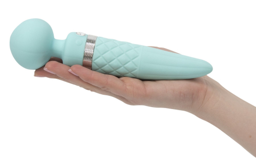 Роскошный вибромассажер с подогревом вибрация и ротация PILLOW TALK - Sultry Teal с кристаллом Сваровски - 7