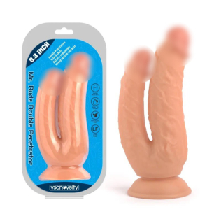 Фалоімітатор реалістичний подвійний на присосці Double Penetrator Flesh Mr. Rude 8.3 тілесний