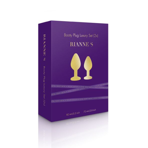 Набор золотистых анальных пробок с кристаллом RIANNE S - Booty Plug Luxury Set, диаметр 3 и 3,5см - 2