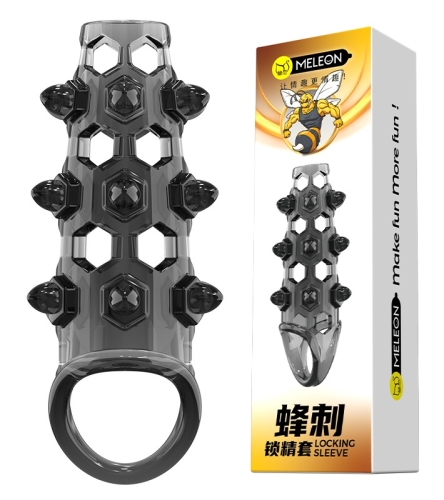 Стимулирующая насадка на член с пупырышками черная Meleon - Stinger Locking Sleeve - 1