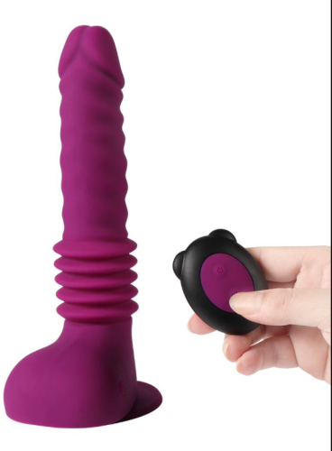 Вібратор на присосці силіконовий фіолетового кольору з пультом ДК Xise Isaiah thrusting dildo - 2