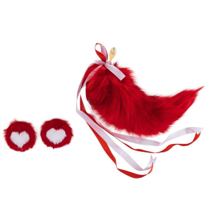 Анальная пробка металлическая золотистая с красным хвостом лисицы Lockink Sevanda Red Vixen Set 