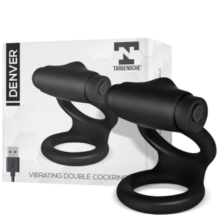 Двойное эреционное кольцо для пениса силиконовое черное Tardenoche Denver с USB-подключением
