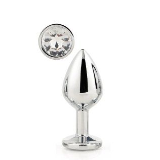 Анальна пробка срібляста з безбарвним каменем 9,5 х 4,3 см Dream Toys Gleming Love