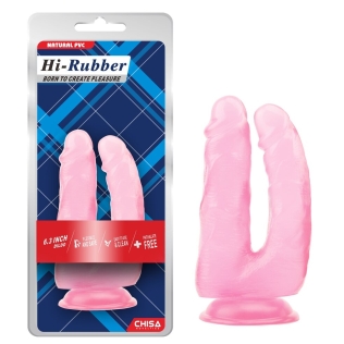 Подвійний анально вагінальний фалоімітатор на присоску рожевий CHISA Hi Rubber 6.3 Inch Dildo