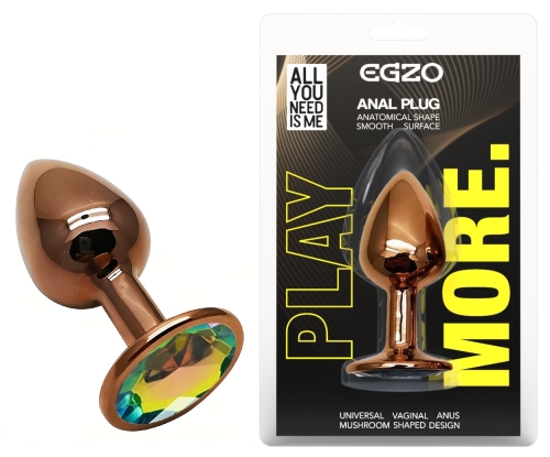 Анальна пробка золотиста із нержавіючої сталі з райдужним кристалом EGZO Round Plug розмір S - 1