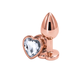 Анальная пробка золотистая с камушком прозрачным по форме сердца NS Novelties Rear Assets - Rose Gold Heart размер Small