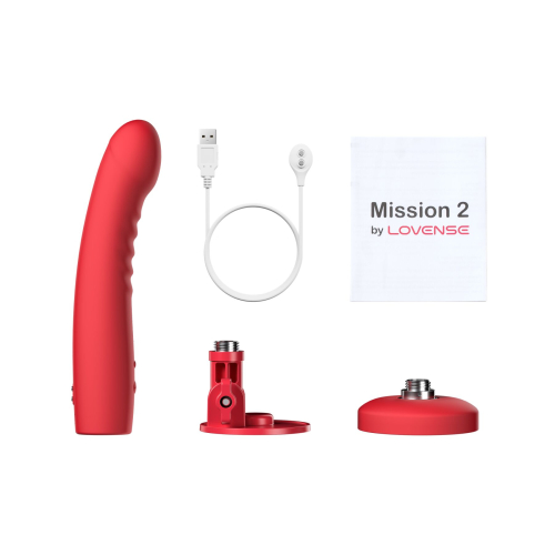 Вібратор ребристий на присосці червоного кольору Lovense Mission 2 Vibrating suction cup dildo - 3