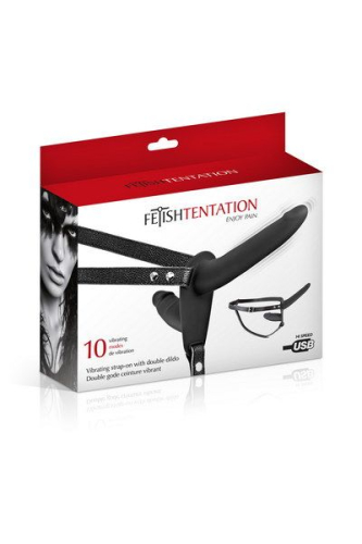 Двойной страпон с вибрацией Fetish Tentation Vibrating Strap-On - 3