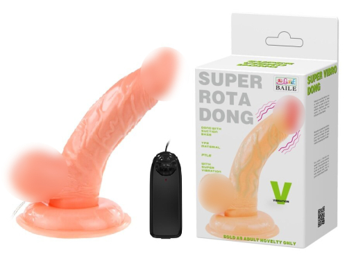 Вибратор на присоске реалистичный бежевый Super rota dong - 1