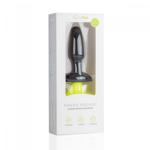 Анальна пробка силіконова чорна з жовтим хвостом Silicone Butt Plug With Tail - 5