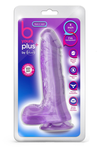 Фалоімітатор реалістичний з яєчками на присосці фіолетовий Blush B Yours Plus Ram 'n' Jam - 4
