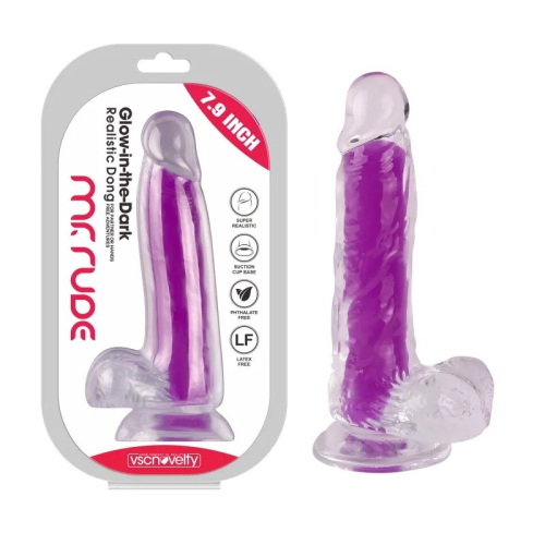 Фаллоімітатор, що світиться на присосці Glow-in-the-Dark Dong Purple Mr. Rude 7.9 фіолетовий - 1